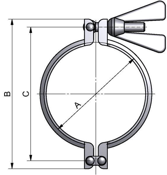 Klammer klappbar, LEICHT, AISI 304 pol., DN 125/139,7, FL 155mm