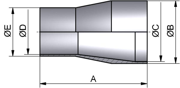 HyCom Reduzierstück SS konz., ASME, DIN 11865-C, AISI 316L, 2,5"/1,5"