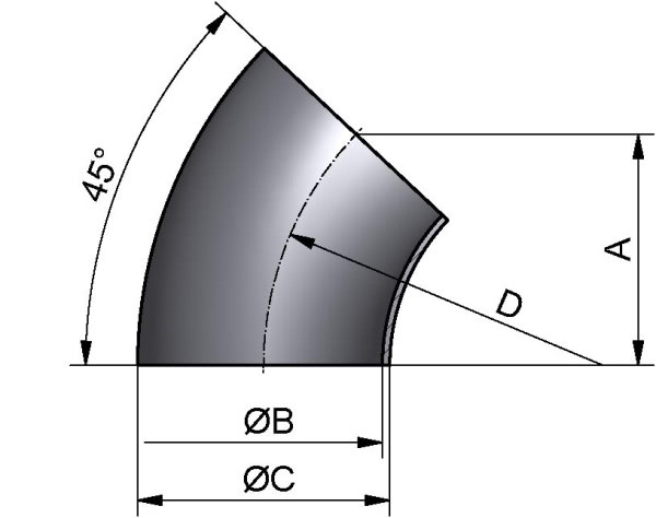 Bogen 45°, ZOLL-SS, AISI 304L pol., 2,5"