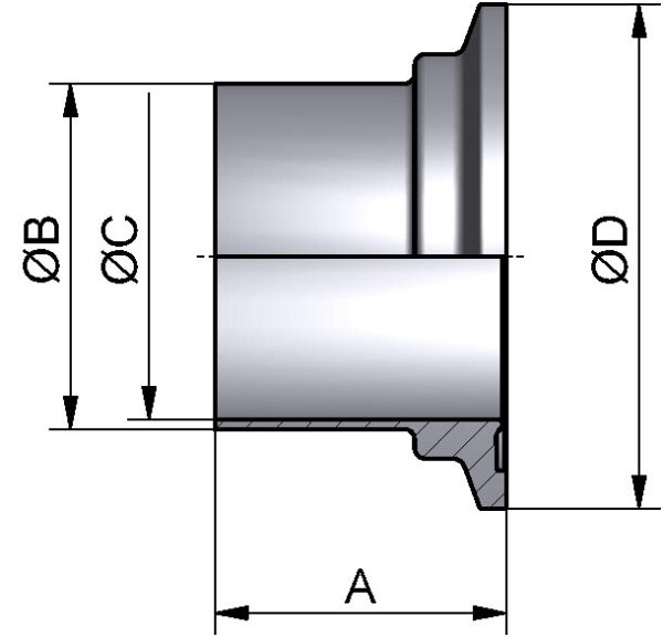 PharmCom Bundklemmstutzen, ISO, DIN 11864, 1.4435, 88,9x2,3mm