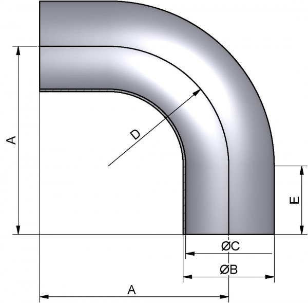 PharmCom Bogen 90°, ASME-SS, DIN 11865-C, 1.4435, 1" (25,4x1,65mm)
