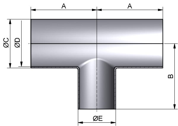T-Stück-lang-reduziert, DIN 11852-SSS, AISI 316L mb., DN 65/40