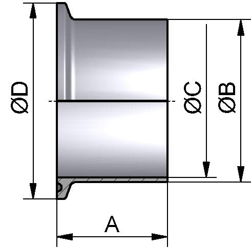 PharmCom TC-Stutzen, ISO, DIN 32676-B, 1.4435, 88,9x2,3mm