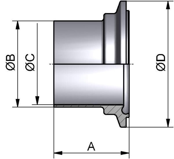 HyCom Nutklemmstutzen, DIN, DIN 11864, 1.4404, DN 65 (70x2mm)