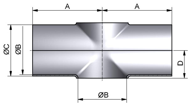 Kreuzstück-kurz, DIN 11852-SSSS, AISI 316L pol., DN 125