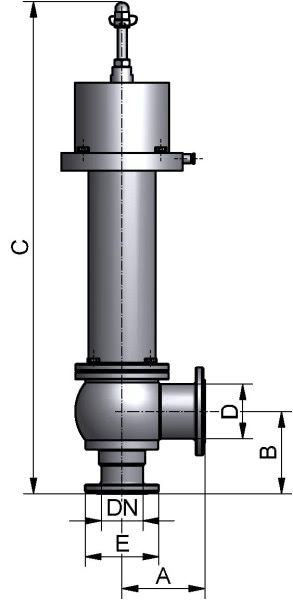 HyCom Flansch-Federsicherheitsventil, DIN, AISI 316L, DN 100, Ra<0,8μm, EPDM