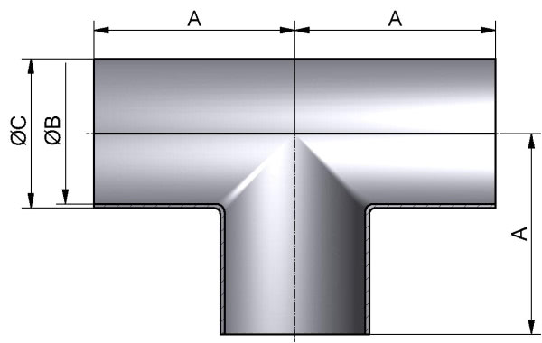 T-Stück-lang, ZOLL-SSS, AISI 316L mb., 2"