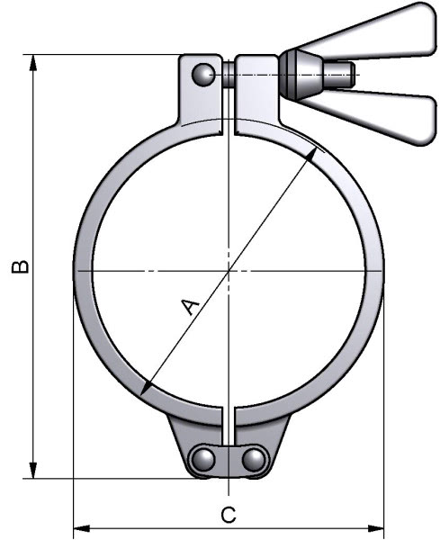 Klammer klappbar, MASSIV, AISI 304 pol., DN 25-40/1"-1,5"/21,3-33,7, FL 50,5mm