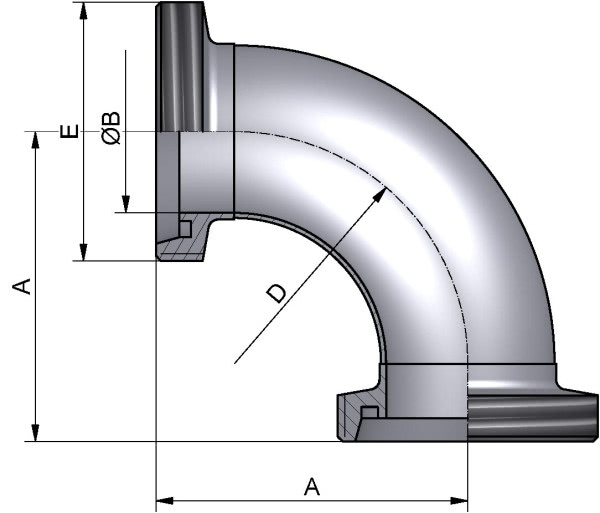 Bogen 90°, DIN-GG, AISI 316L pol., DN 32