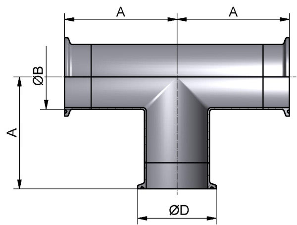 T-Stück-lang, DIN-CCC, AISI 316L pol., DN 50