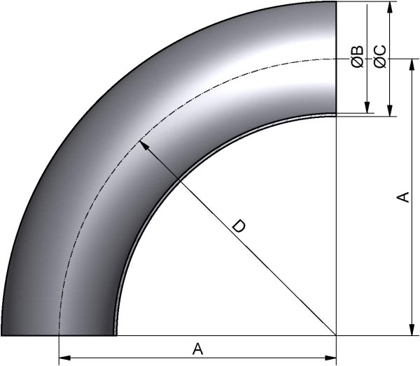 Bogen 90°, DIN 11852-BA5, AISI 304L mb., DN 80