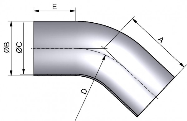 Bogen 45°, DIN 11852-SS, AISI 304L BC pol., DN 10