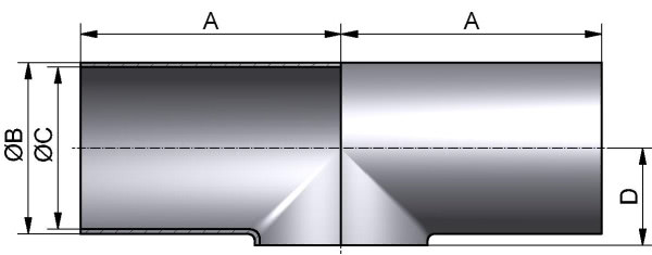 HyCom T-Stück kurz, ISO-SSS, DIN 11865-B, AISI 316L, 76,1x2mm