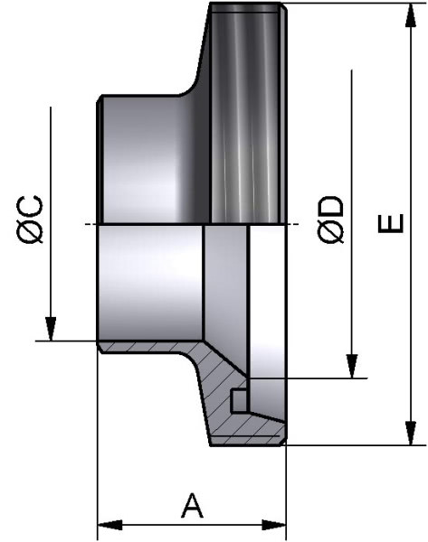 Gewindestutzen reduziert, AISI 304 bl., DN 50/40