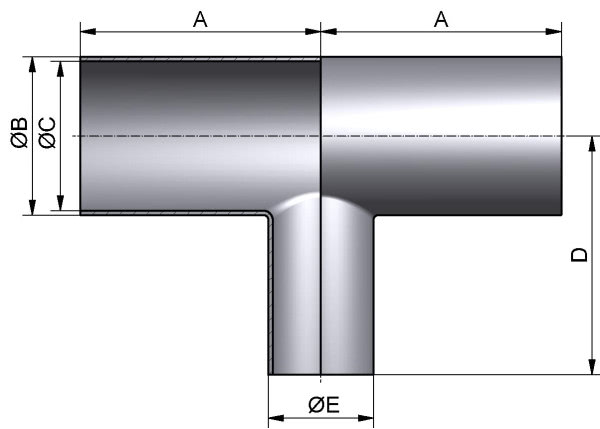 HyCom T-Stück-reduziert, DIN-SSS, DIN 11865-A, AISI 316L, DN 20/15