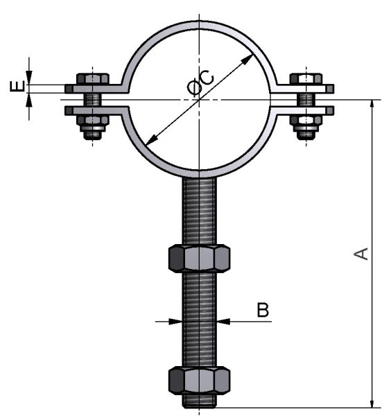 Rohrschelle, ISO, mit Gewindeschaft M12, AISI 304 matt, 114,3mm