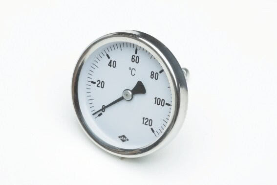 Bimetall-Edelstahlthermometer, 0 - 120°C, NG 63 x 45mm, Kl.1, VA-TH