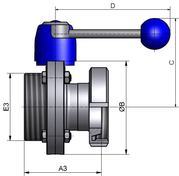 M&S Scheibenventil SV04, DIN-GK, AISI 316L bl., DN 100, EPDM