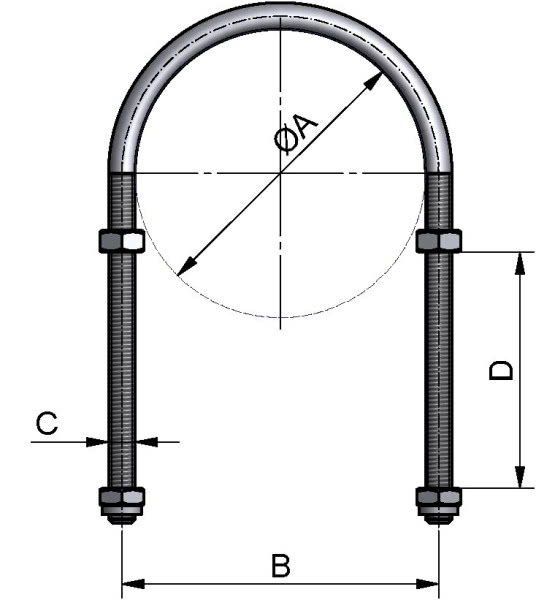 Rohrspannbügel Standard 54mm, DIN, AISI 304 pol., DN 40