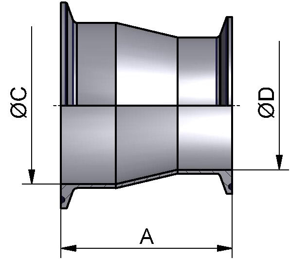 Reduzierstück konz., DIN-CC, AISI 316L pol., DN 65/50