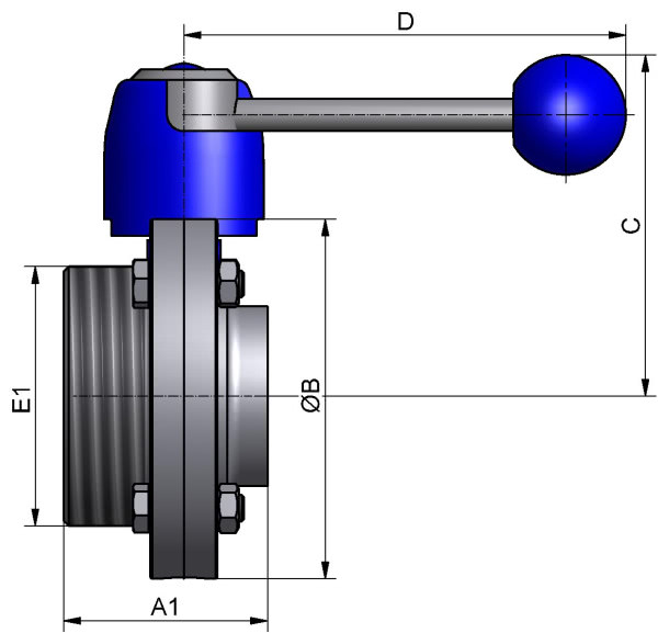 M&S Scheibenventil SV04, DIN-GS, AISI 304 bl., DN 125, EPDM