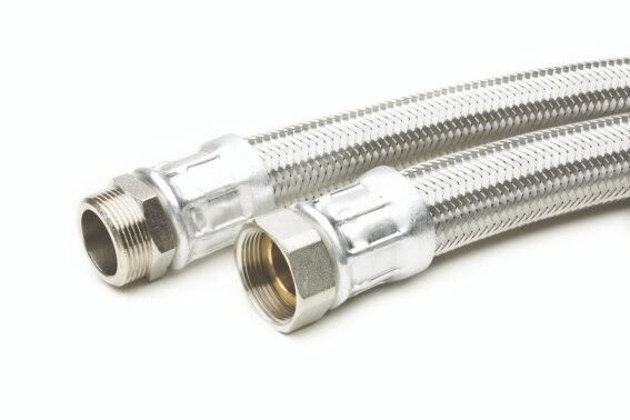 Flex. Panzerschlauch Typ AX-T/MF mit Edelstahl-Umflechtung, Mutter x Nippel, 1/2" x 700 mm