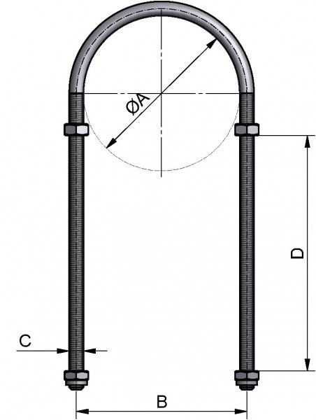 Rohrspannbügel lang 100 mm , DIN, AISI 304 pol., DN 80