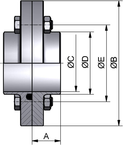 Kleinflanschverbindung komplett, DIN, AISI 304 bl., DN 100 (104x2mm),NBR (PERBUNAN)