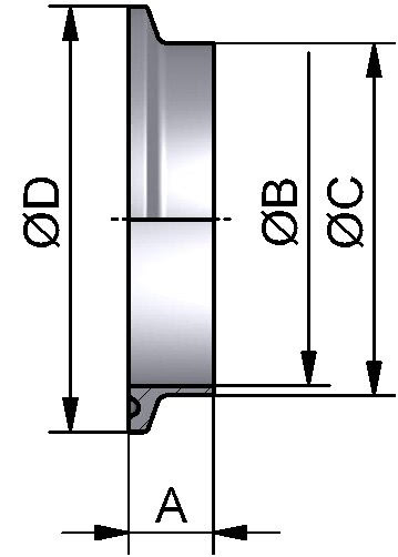 Clampstutzen (TC), KURZ, AISI 316L bl., DN 25 (29x1,5mm), FL 50,5mm, L 13mm