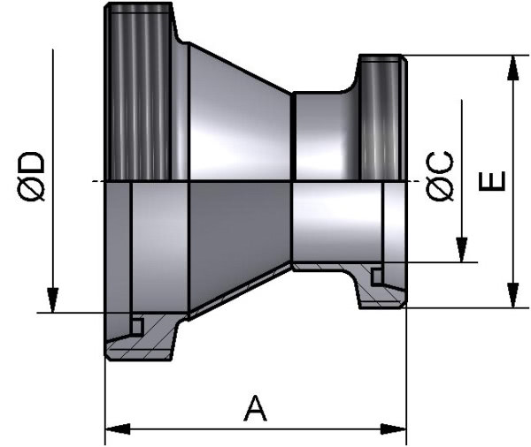 Reduzierstück konz., DIN-GG, AISI 316L matt, DN 100/80