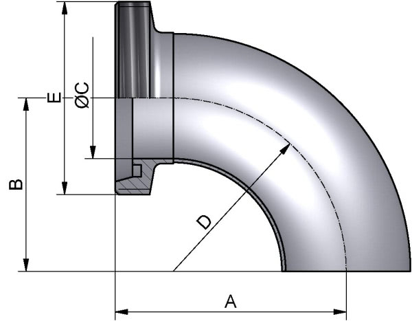 Bogen 90°, DIN-GS, AISI 316L pol., DN 40