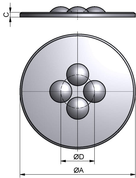 Kalottenteller, AISI 304 bl., G 1/2" - G 1"