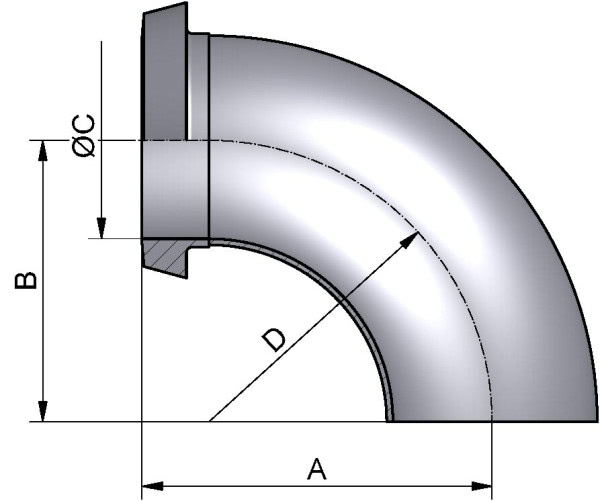 Bogen 90°, DIN-KS, AISI 316L pol., DN 50