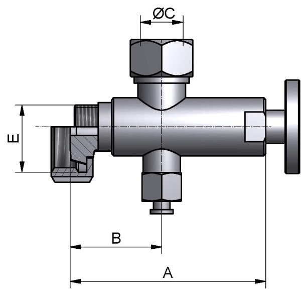 Standanzeigeventil, AISI 304 pol., Kegel/Mutter DN 20 (Rd 44x1/6), für Rohr 13x1,5mm DN 10, NBR