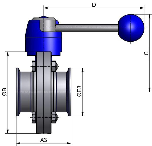 M&S Scheibenventil SV04, DIN-CC, AISI 304 bl., DN 40, EPDM