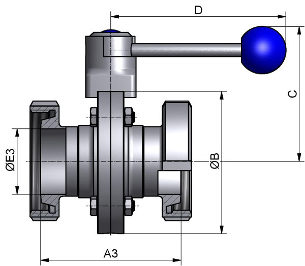 M&S Scheibenventil SV04, DIN-KK, AISI 316L bl., DN 80, EPDM