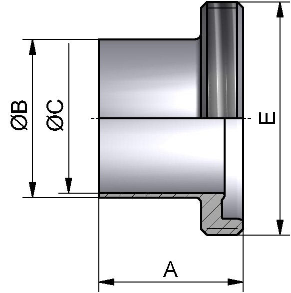 PharmCom Gewindestutzen, ISO, DIN 11864, 1.4435, 26,9x1,6mm