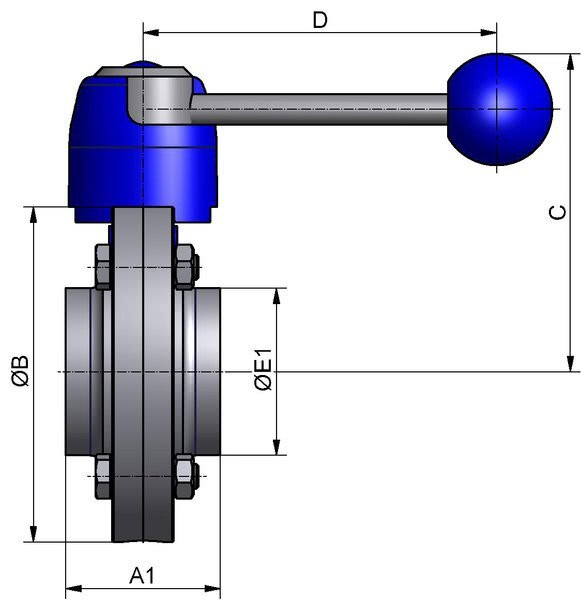 M&S Scheibenventil SV04, DIN-SS, AISI 304 bl., DN 40, EPDM