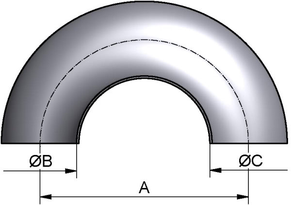 Bogen 180°, DIN-SS, AISI 304L CC mb., DN 25