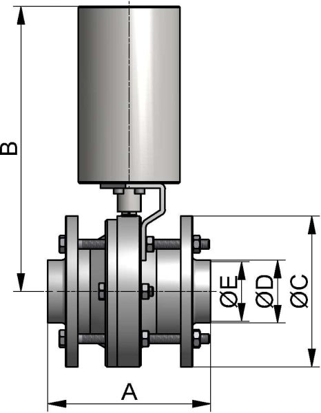 M&S Kugelventil, DIN-ZF, AISI 316L bl., DN 50, PTFE / FEP