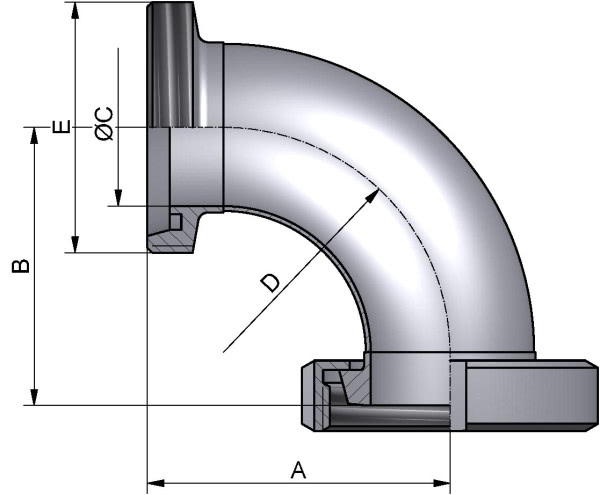 Bogen 90°, DIN-KG, AISI 304 pol., DN 20