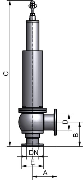 HyCom Flansch-Federsicherheitsventil, DIN, AISI 316L, DN 40, Ra<0,8μm, EPDM