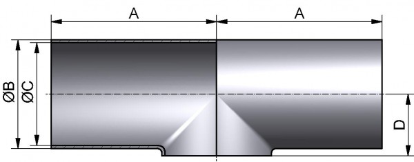 PharmCom T-Stück kurz, ASME-SSS, DIN 11865-C, 1.4435, 4" (101,6x2,11mm)
