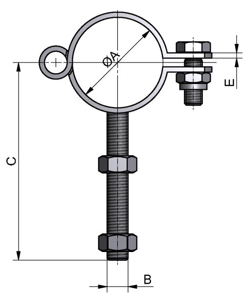 Rohrschelle klappbar, DIN, mit Gewindechaft M8, AISI 304 pol., DN 20