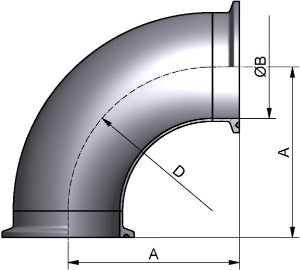 Bogen 90°, DIN-CC, AISI 316L matt, DN 10