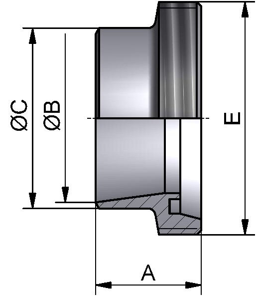 Gewindestutzen, ISO, AISI 304 bl., 26,9mm